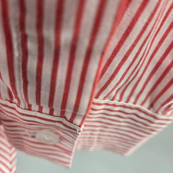Impressions Red White Striped Santa Holiday Embroidered Button Up Shirt Size 14 - Picture 9 of 11